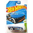 Hot Wheels toy car packaging with a blue with letters EV on side toy car model inside