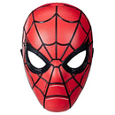 A red and black Spider-Man style mask photographed on a plain white background.