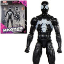 Marvel Legends Maximum Series Venom action figure shown standing next to its retail packaging box on a plain white background.