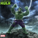 Green Hulk superhero figure on a rocky outcrop with lightning in the background, featuring 'The Incredible Hulk' branding.