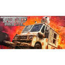 Damaged cream-colored truck with orange polka dots, a clown head on top, and a fiery red and orange explosion background, with the 'Twisted Metal' logo in metallic silver on the left.