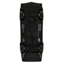 Black toy car from underneath on a white background