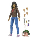 April O'Neil (TMNT, Mirage Comics) 7" Scale NECA Action Figure standing next to interchangeable hands, Professor Obligado mini figure