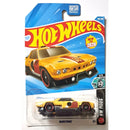 A Hot Wheels Vairstrike toy car in its original blister card packaging, featuring a yellow car with red and black racing decals.