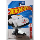 Hot Wheels Quick Chat die-cast toy car in its original blister card packaging, featuring a white and black car with a clown face graphic on the card.
