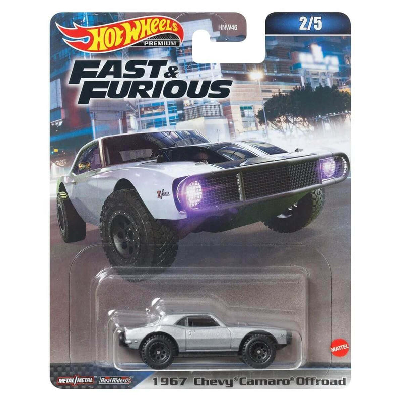 Hot Wheels Premium 2023 Fast and Furious Series (Mix 1) 1:64 Scale Diecast Cars, 1967 Chevy Camaro Offroad