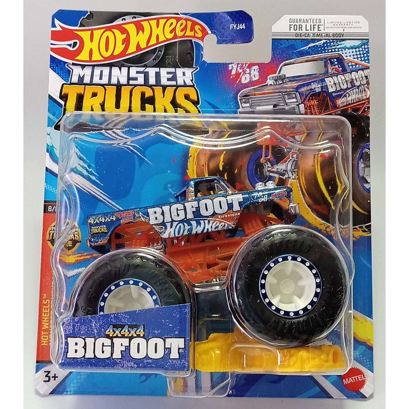 Hot Wheels 2023 1:64 Scale Die-Cast Monster Trucks (Mix 8), Bigfoot 4x4x4 Hot Wheels Monster Trucks Live