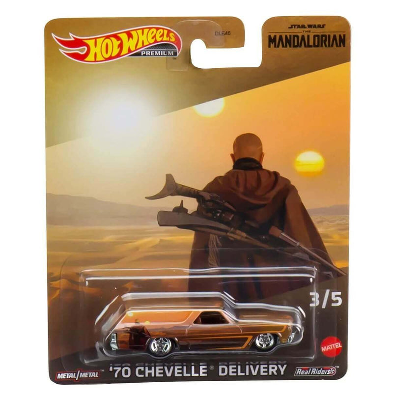 Hot Wheels Premium 2023 Star Wars, The Mandalorian Concept Art 5-Piece Bundle 1:64 Scale Diecast Cars, '70 Chevelle Delivery (Boba Fett)