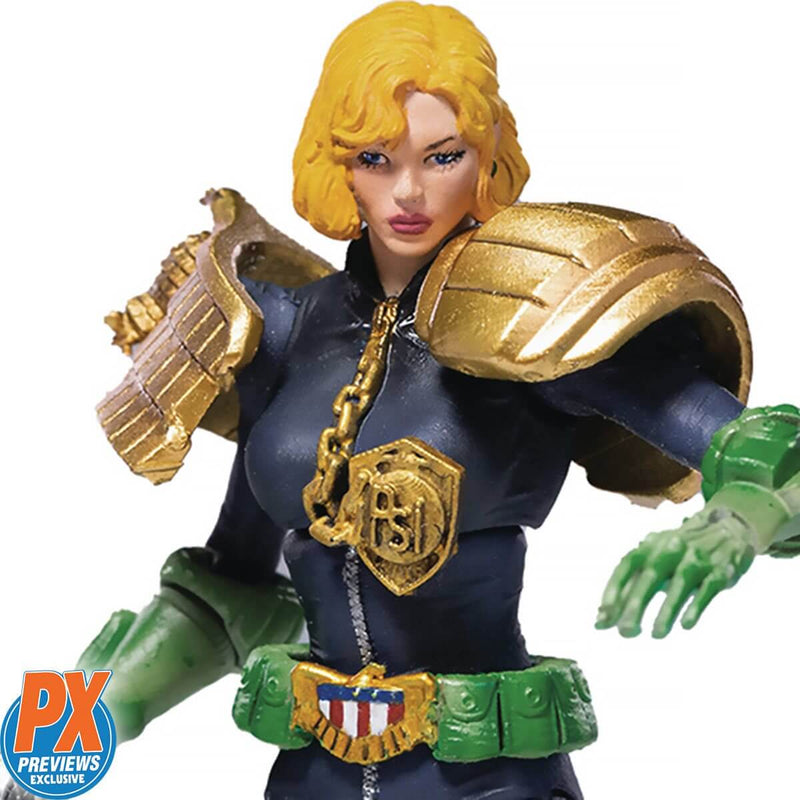 Hiya Toys Judge Dredd Judge Anderson 1:18 Exquisite Action Figure, Previews Exclusive, closeup from waste up.