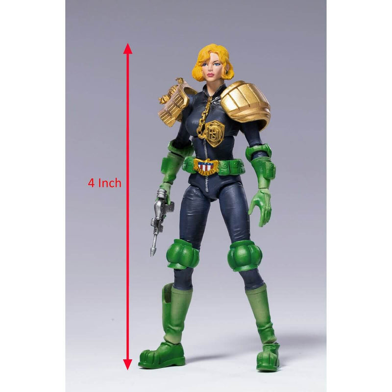 Hiya Toys Judge Dredd Judge Anderson 1:18 Exquisite Action Figure, Previews Exclusive, showing full figure with height measurement