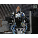 NECA Ultimate Battle-Damaged RoboCop 7 Inch Scale Action Figure sitting in Articulated Chair Accessory with head