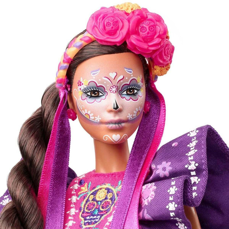 Barbie 2022 Dia De Muertos Signature Black Label Collectible Doll face up close