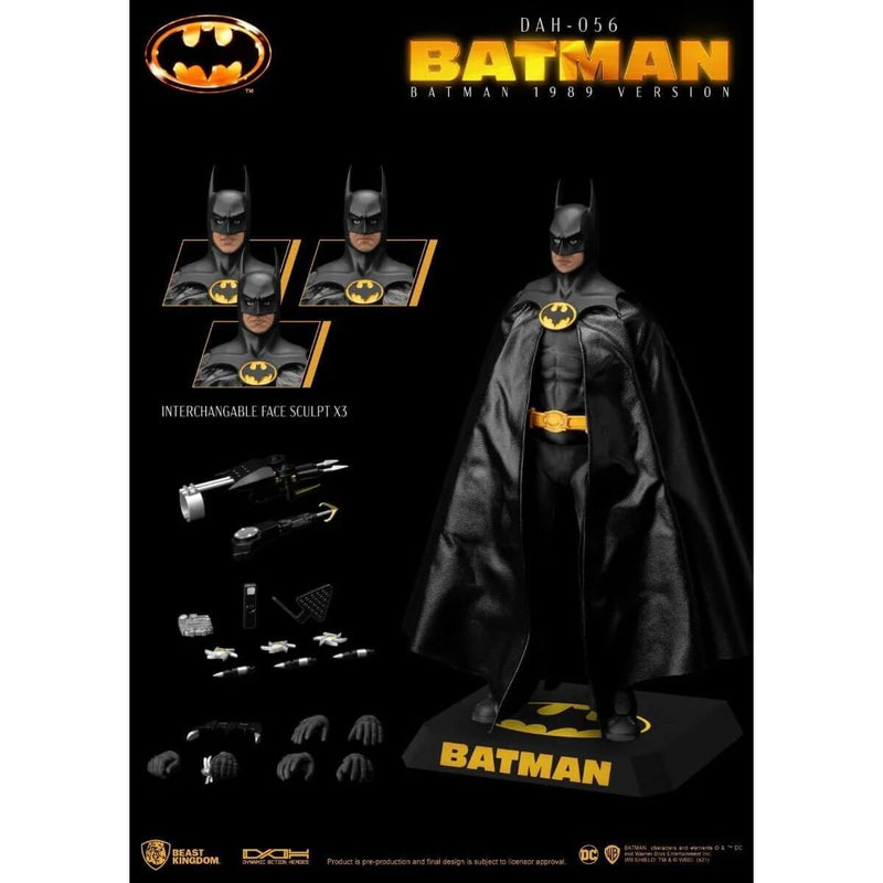 Batman 1989 Batman (Michael Keaton) DAH-056 Dynamic 8-Ction 8" Action Figure, Figure on stand showing accessories