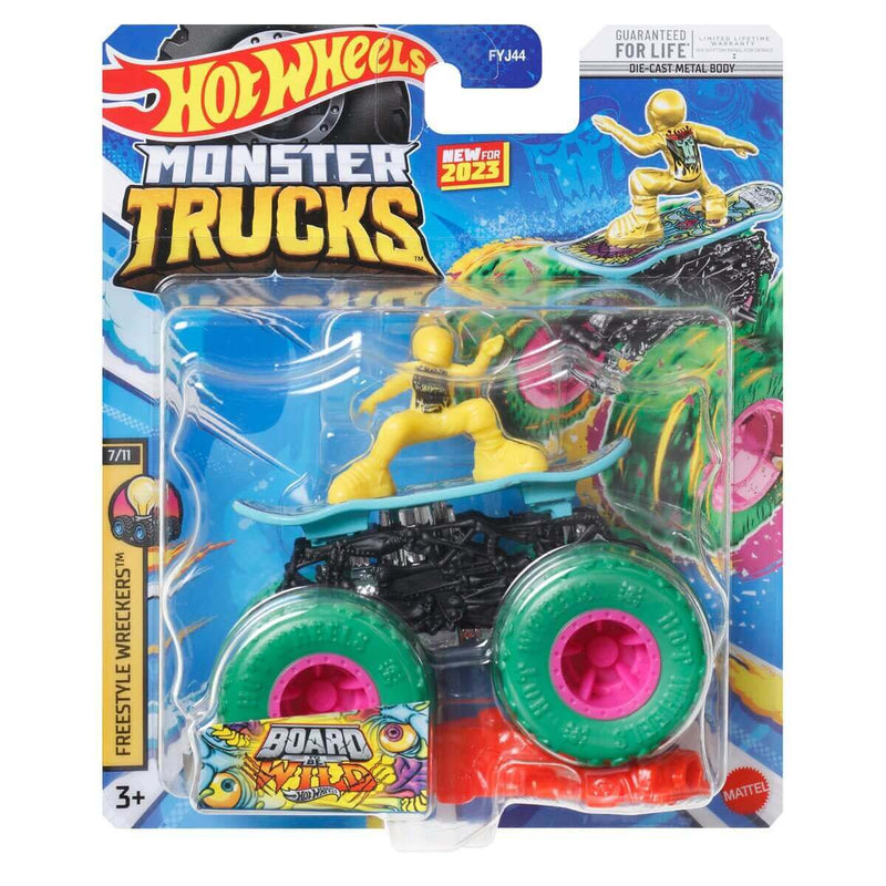 Hot Wheels 2023 1:64 Scale Die-Cast Monster Trucks (Mix 7), Board to be Wild