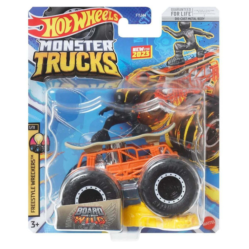 Hot Wheels 2023 1:64 Die-Cast Monster Trucks (Mix 1), Board to be Wild