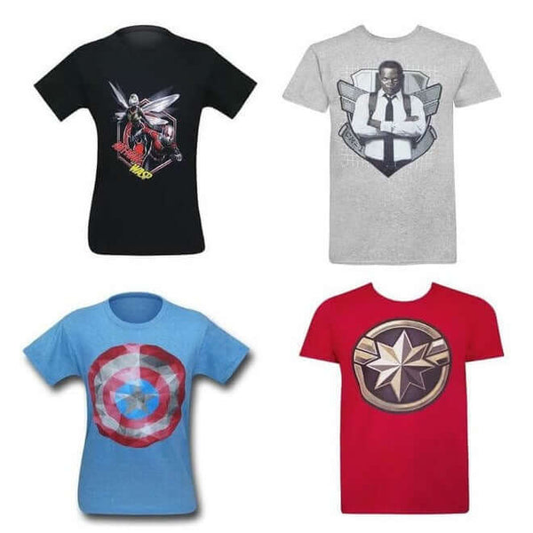 4 Marvel T-Shirts, Captain America, Captain Marvel, Ant-Man & The Wasp, Nick Fury Men's Size Medium