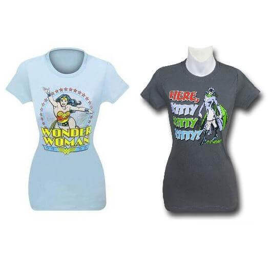 (T-Shirt COMBO!!) 2 DC T-Shirts, Catwoman Here Kitty Kitty and Wonder Woman Ladies Size Small