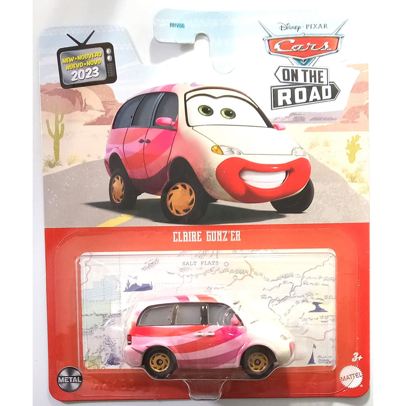 Pixar Cars Character Cars 2023 1:55 Scale Diecast Vehicles (Mix 6), Claire Gunz'er "On the Road" New for 2023