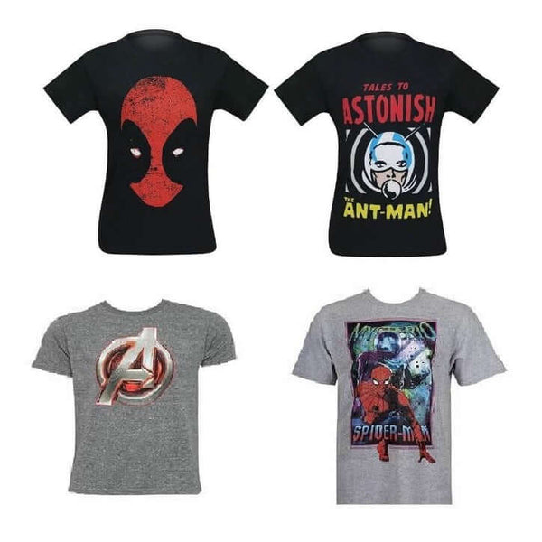 4 Marvel T-Shirts, Men's Large - Ant-Man, Deadpool, Avengers, Spider-Man
