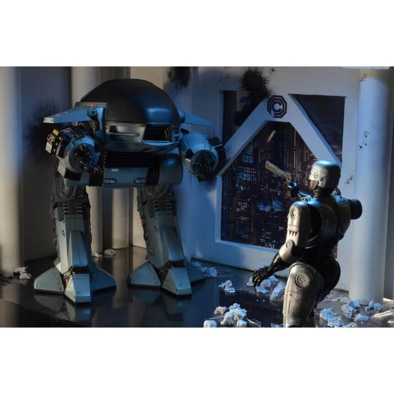  NECA Robocop ED-209 10 Inch Articulated Figure w/ Sound diarama scene with Robocop figure