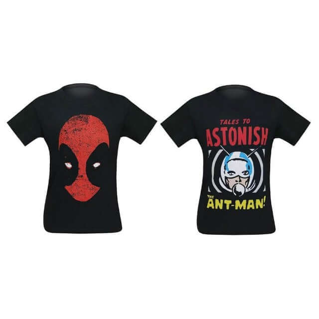 2 Marvel T-Shirts, Ant-Man Tales to Astonish and Deadpool Distressed Minimalist Men's Size Large