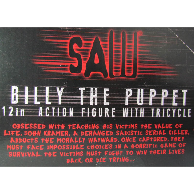 NECA Saw Billy the Puppet & Tricycle 12″ Action Figure with Sound, detail of movie description