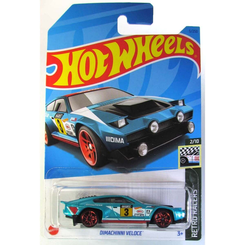 Hot Wheels 2023 Mainline Retro Racers Series 1:64 Scale Diecast Cars (International Card), Dimachinni Veloce 2/10 5/250 HKJ78