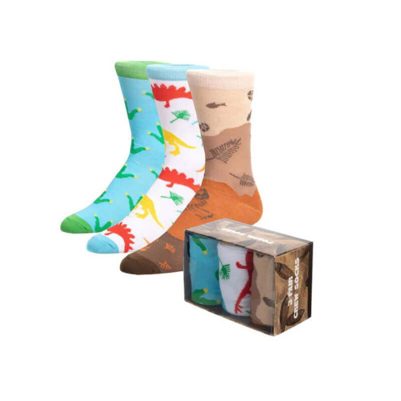 Bioworld Dinosaur Fossil Crew Socks 3 Pair Box Set, Men's Shoe Size 8-12