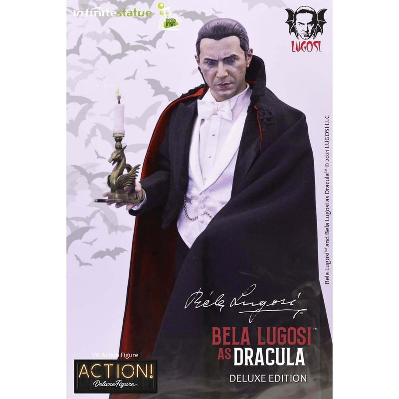 Infinite Statue X Kaustic Plastik Bela Lugosi as Dracula Deluxe 1/6 12" Action Figure Set, Dracula holding candelabra