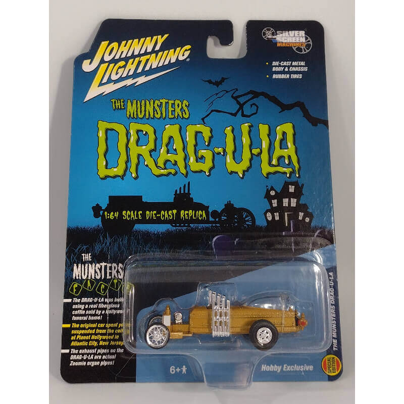 Johnny Lightning The Munsters Silver Screen Machines 1:64 Scale 2 Piece Collector's Bundle, Drag-u-la in package
