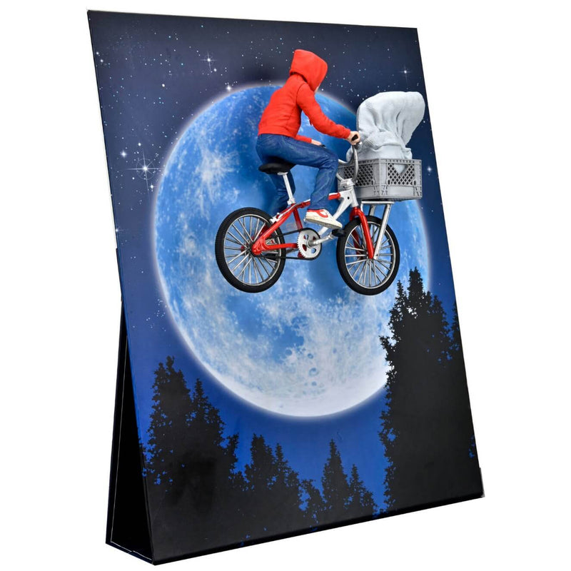 E.T. The Extra-Terrestrial 40th Anniversary Elliott & E.T. on Bicycle 7″ Scale Action Figure, on display, left side view