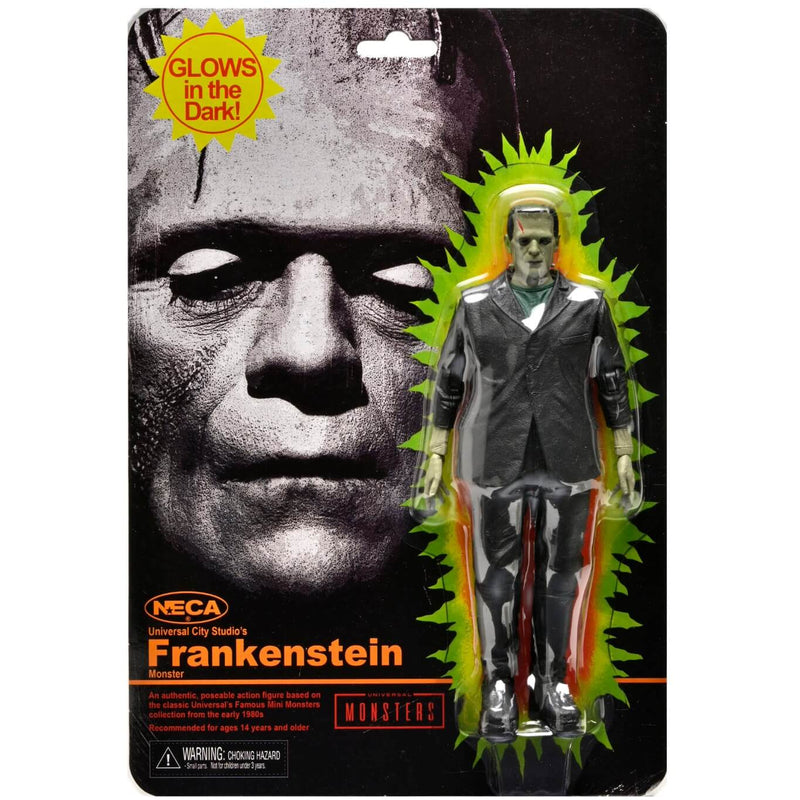 NECA Universal Monsters Retro Glow in the Dark 7” Scale Action Figures, Frankenstein's Monster in package
