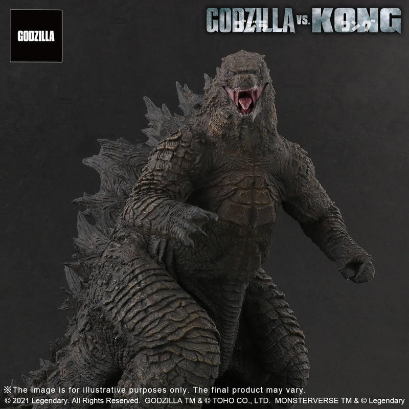 Godzilla 10-Inch Collectible Figure from X-Plus (Front view with ad).