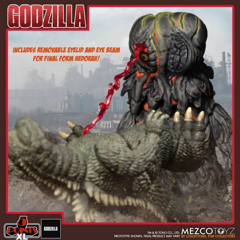 Mezco Toyz Godzilla 5 Points Hedorah vs. Godzilla Boxed Set, Hedorah eye beam hitting Godzilla