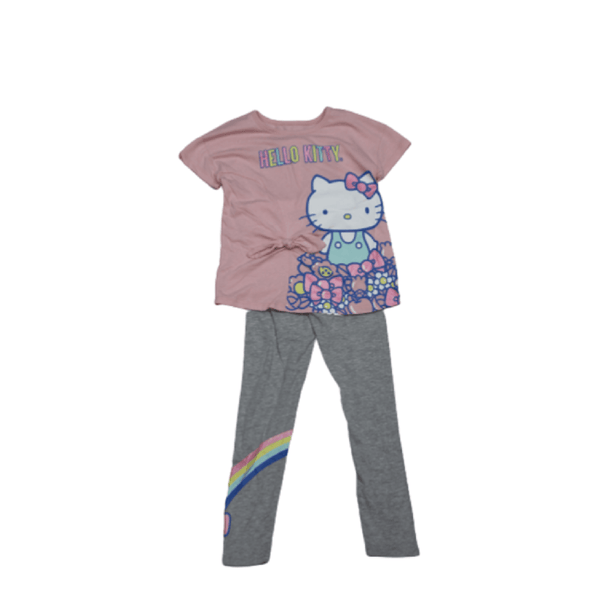 Girls gray pink Hello Kitty PJ shirt and bottom set