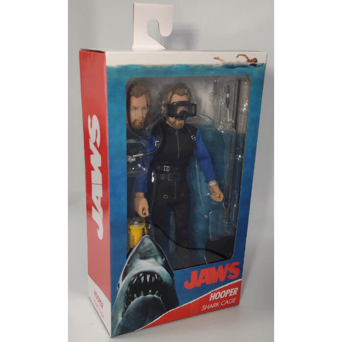 NECA Jaws Matt Hooper 8 Inch Clothed Action Figure (Shark Cage), side view package