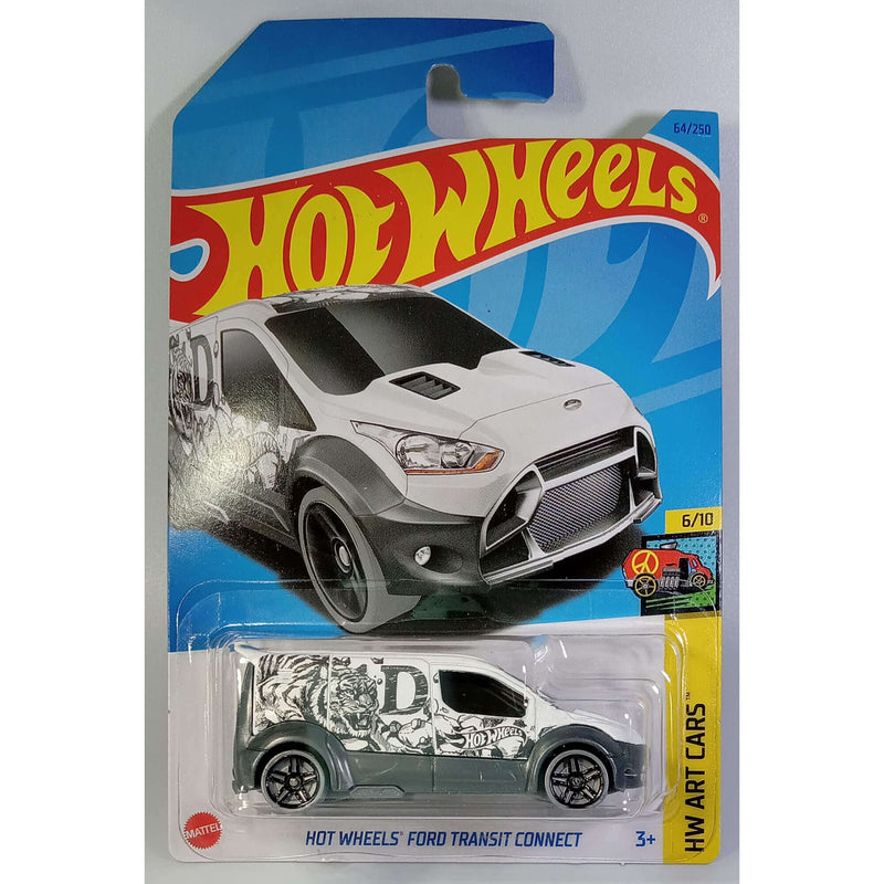 Hot Wheels 2023 Mainline HW Art Cars Series 1:64 Scale Diecast Cars (International Card), Hot Wheels Ford Transit Connect 6/10 64/250 HKH50