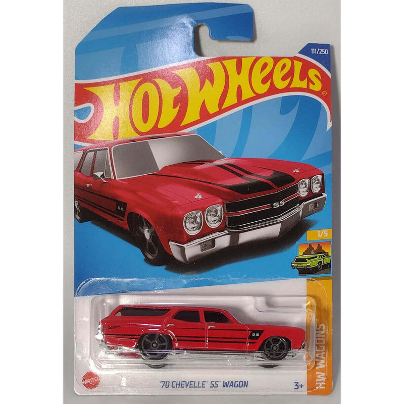 Hot Wheels 2022 Mainline HW Wagons Series Cars (International Card) 70 Chevelle SS Wagon Red 1/5 111/250