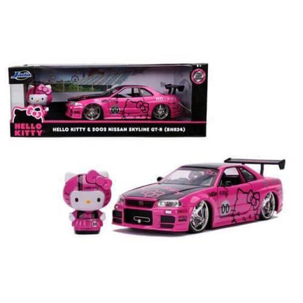 Jada Toys Hello Kitty 2002 Nissan Skyline GT-R R34 1:24 Scale Die-Cast Metal Vehicle with Figure