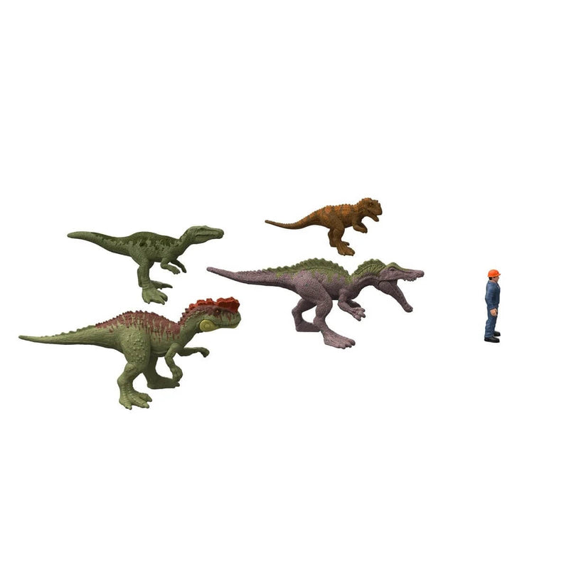 Mattel Jurassic World: Dominion Advent Calendar, closeup of dinosaur figures and worker figure