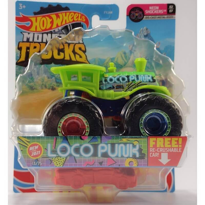 Hot Wheels 2021 Die-Cast Monster Trucks Loco Punk Neon Shockers 02/07 13/75