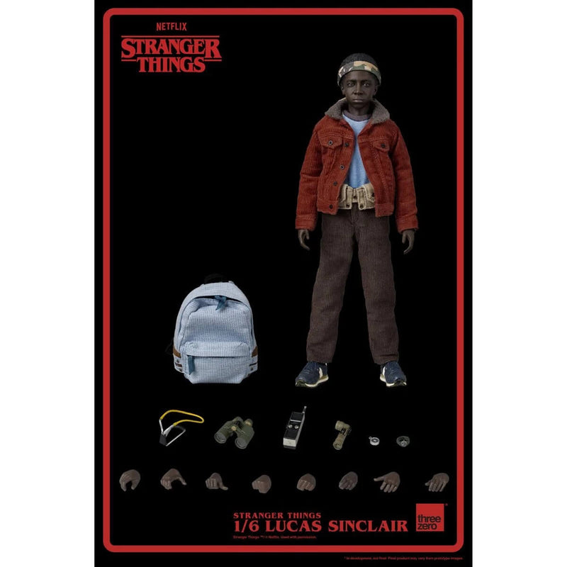 Threezero Stranger Things Lucas Sinclair 1:6 Scale 9" Action Figure, Showing accessories