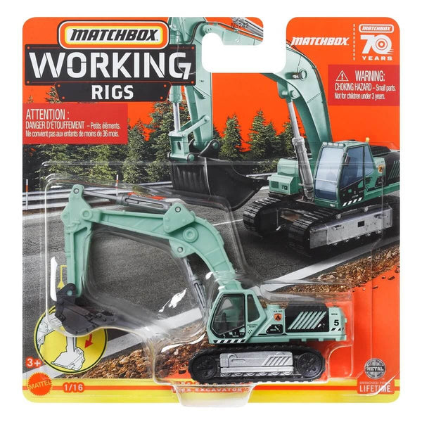 Matchbox 2023 Real Working Rigs (Wave 1) 1:64 Scale Die-Cast Trucks, MBX Excavator 1/16