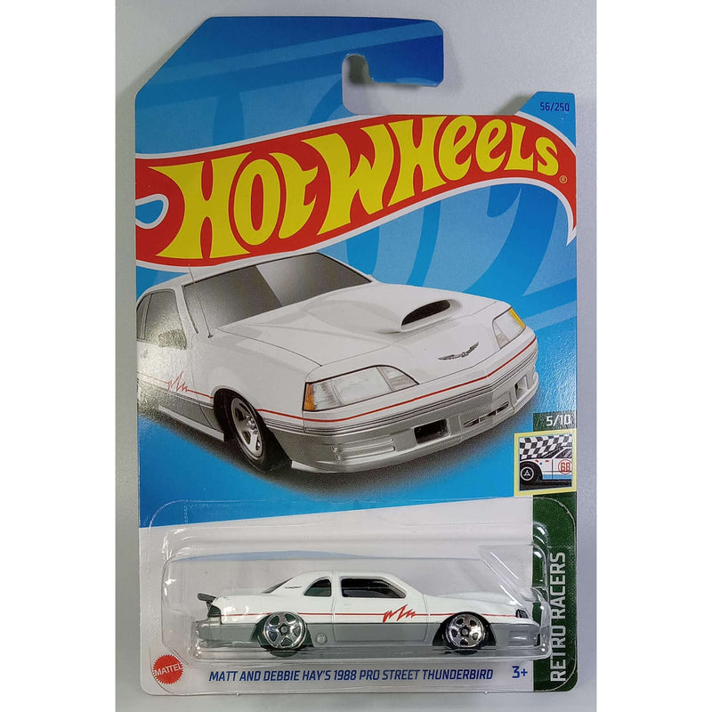Hot Wheels 2023 Mainline Retro Racers Series 1:64 Scale Diecast Cars (International Card), Matt and Debbie Hay's 1988 Pro Street Thunderbird 5/10 56/250 HKH05