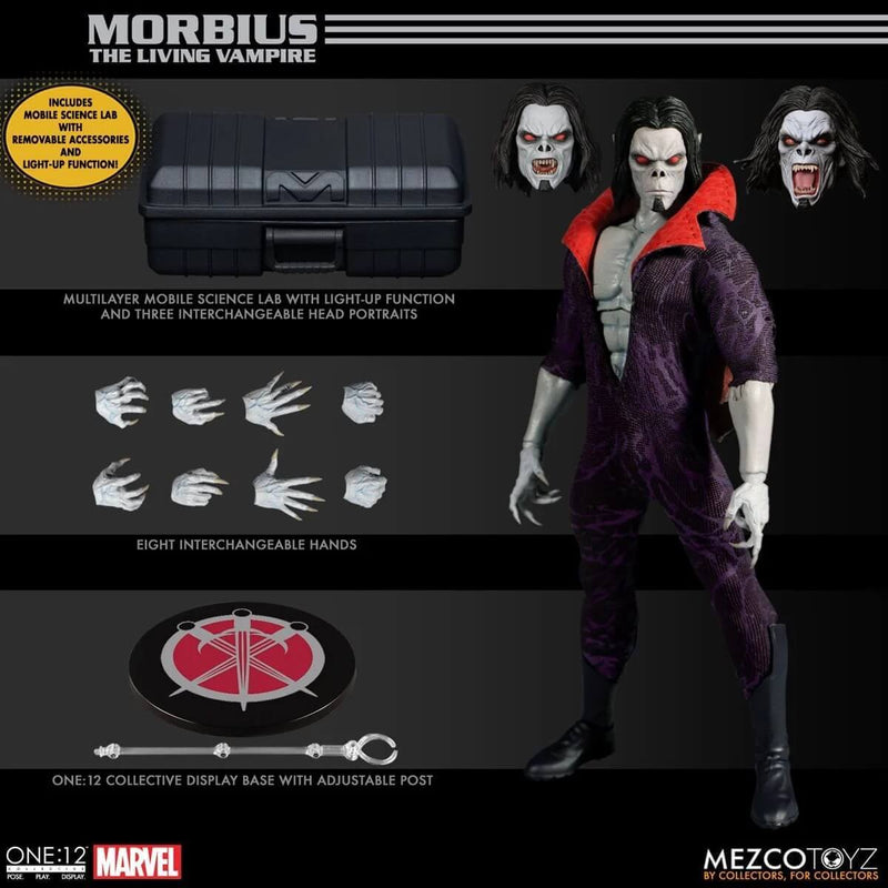 Mezco Toyz Marvel's Morbius, The Living Vampire One:12 Collective 6 1/2 Inch Action Figure and accessories