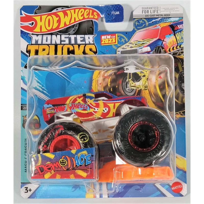 Hot Wheels 2023 1:64 Scale Die-Cast Monster Trucks (Mix 5), Race Ace + Demo Derby Mash Up (Mash & Crash 2/4) HLT05 New for 2023