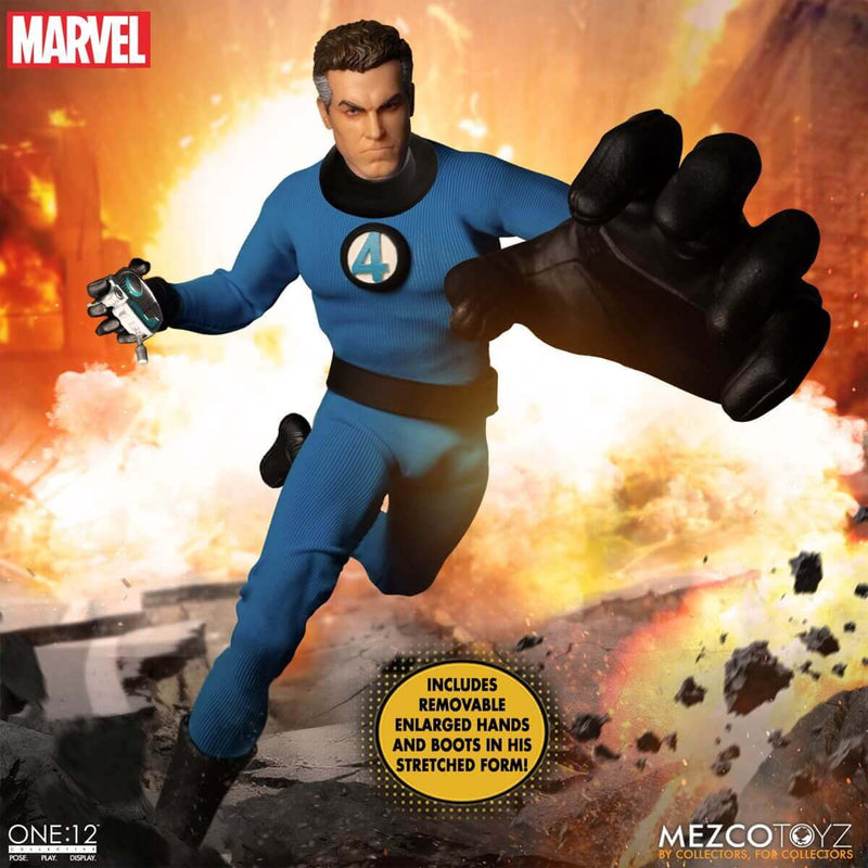 Mezco Toyz Fantastic Four One:12 Collective Deluxe Steel Boxed Set, Mister Fantastic with giant hand accessory.
