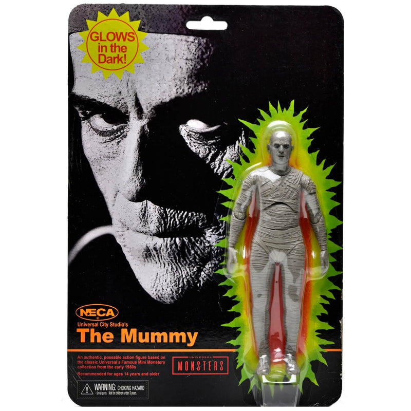 NECA Universal Monsters Retro Glow in the Dark 7” Scale Action Figures, The Mummy in package
