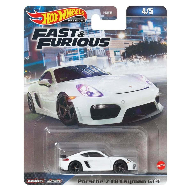 Hot Wheels Premium 2023 Fast and Furious Series (Mix 1) 1:64 Scale Diecast Cars, Porsche 718 Cayman GT4