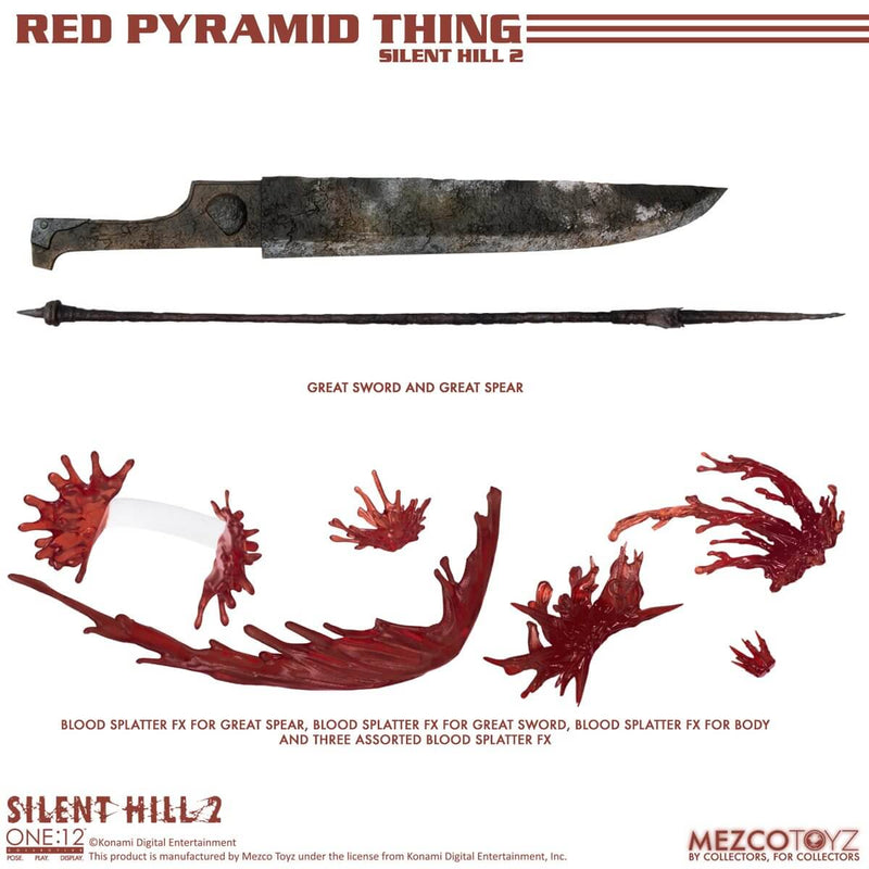 Mezco Toyz Silent Hill 2: Red Pyramid Thing One:12 Collective Action Figure sword, spear, and blood splatter accessories
